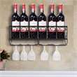 Pemberly Row Contemporary Iron Wall Mounted Wine Rack with Glass Holder in Black