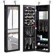 Pemberly Row MDF Board Wall/Door Mounted Mirrored Jewelry Cabinet in Black