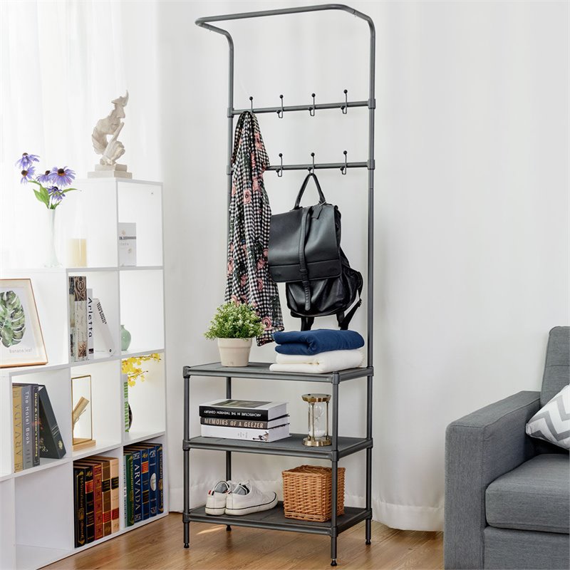 Pemberly Row Contemporary Steel Multifunctional Hall Tree in Black