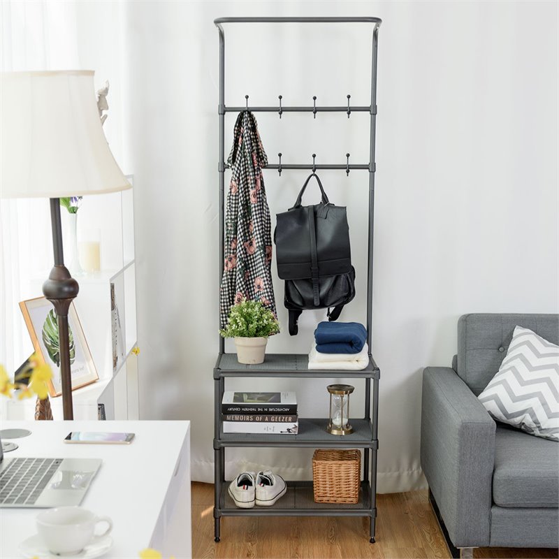 Pemberly Row Contemporary Steel Multifunctional Hall Tree in Black