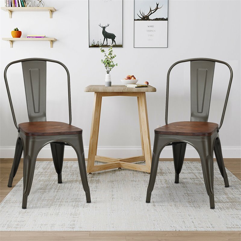 Pemberly Row Metal and Elm Dining Side Chair in Brown Finish (Set of 4)
