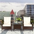 Pemberly Row 3-piece Rattan Patio Furniture Set with White Cushion in Mix Brown