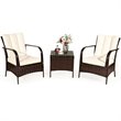 Pemberly Row 3-piece Rattan Patio Furniture Set with White Cushion in Mix Brown
