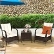 Pemberly Row 3-piece Rattan Patio Furniture Set with White Cushion in Mix Brown