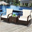Pemberly Row 3-piece Rattan Patio Furniture Set with White Cushion in Mix Brown