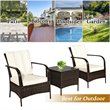 Pemberly Row 3-piece Rattan Patio Furniture Set with White Cushion in Mix Brown