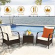 Pemberly Row 3-piece Rattan Patio Furniture Set with White Cushion in Mix Brown