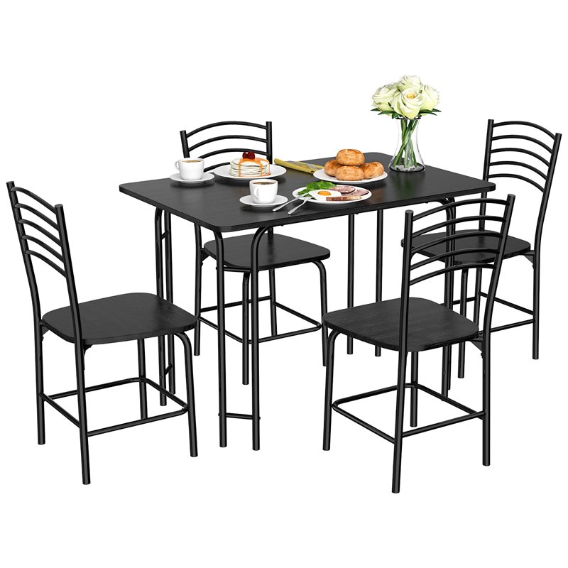 Pemberly Row 5-piece PVC and MDF Dining Set with Metal Legs in Black
