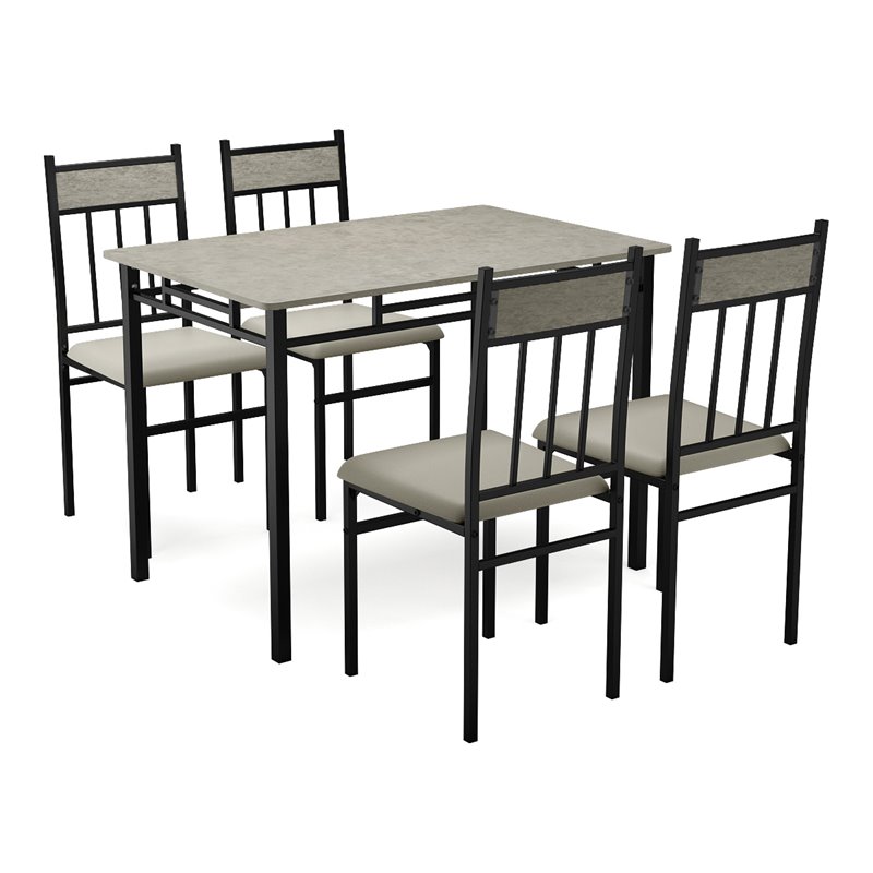 Pemberly Row 5-piece Contemporary MDF Dining Set with Faux Marble Top in Black