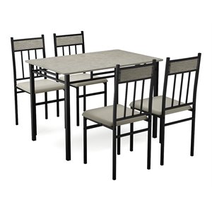 Pemberly Row 5-piece Contemporary MDF Dining Set with Faux Marble Top in Black