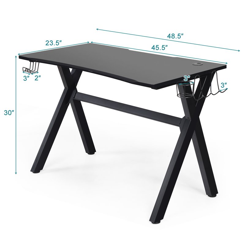 Pemberly Row Contemporary MDF and Steel Computer Desk with Cup Holder in Black