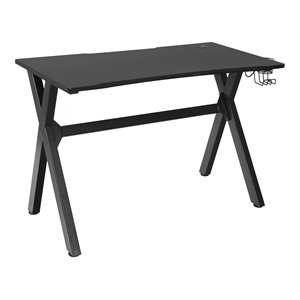 Pemberly Row Contemporary MDF and Steel Computer Desk with Cup Holder in Black