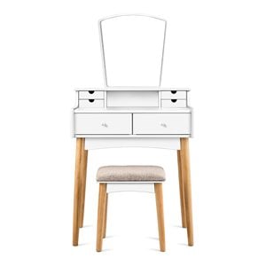 Pemberly Row MDF and Pine Wood Vanity Table Set with Cushioned Stool in White