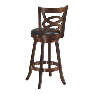 Pemberly Row 29&quot Contemporary Rubber Wood and PVC Swivel Stool in Espresso