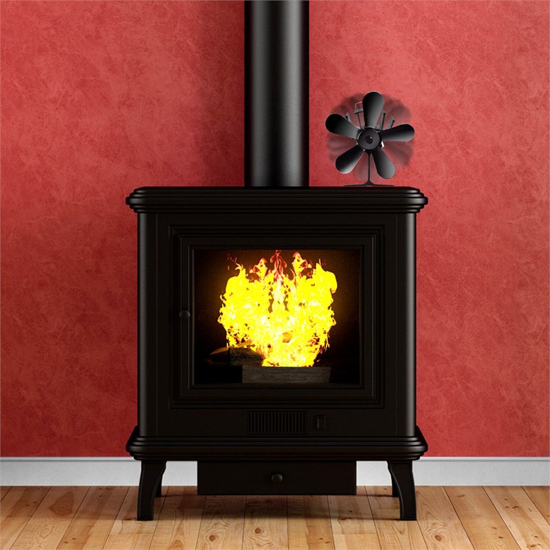 Pemberly Row Aluminum Fuel Saving Heat Powered Stove Fan with 5 Blades in Black