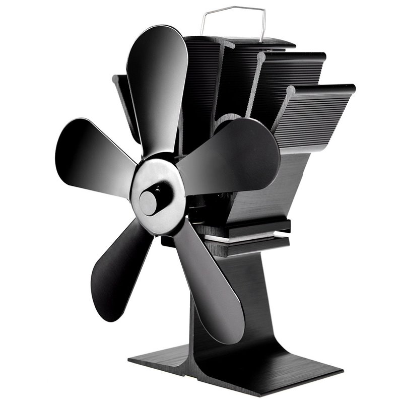 Pemberly Row Aluminum Fuel Saving Heat Powered Stove Fan with 5 Blades in Black