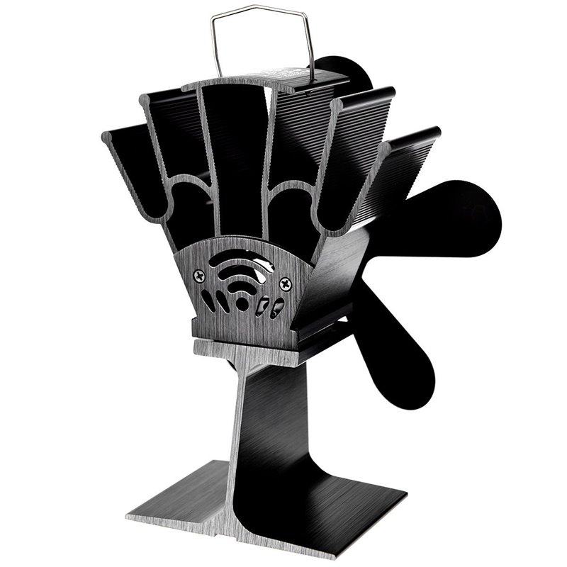 Pemberly Row Aluminum Fuel Saving Heat Powered Stove Fan with 5 Blades in Black