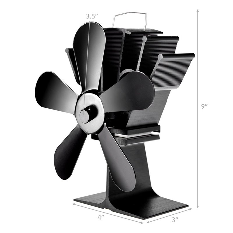 Pemberly Row Aluminum Fuel Saving Heat Powered Stove Fan with 5 Blades in Black