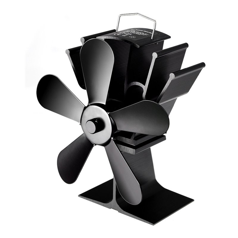 Pemberly Row Aluminum Fuel Saving Heat Powered Stove Fan with 5 Blades in Black