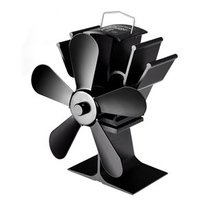 Pemberly Row Aluminum Fuel Saving Heat Powered Stove Fan with 5 Blades in Black