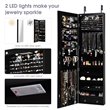 Pemberly Row Wall/Door Mounted Full-length Mirror Jewelry Cabinet in Black