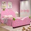 Pemberly Row MDF & Velvet Platform Kids Toddler Bed with 13 Ribs in Pink