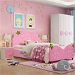 Pemberly Row MDF & Velvet Platform Kids Toddler Bed with 13 Ribs in Pink