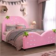 Pemberly Row MDF & Velvet Platform Kids Toddler Bed with 13 Ribs in Pink