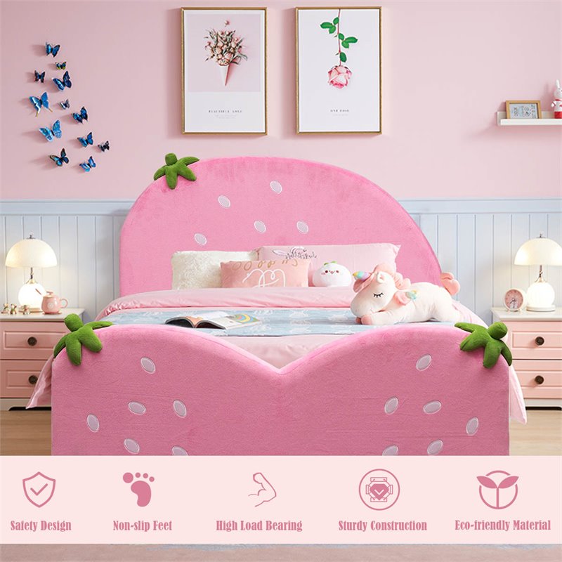 Pemberly Row MDF & Velvet Platform Kids Toddler Bed with 13 Ribs in Pink