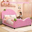 Pemberly Row MDF & Velvet Platform Kids Toddler Bed with 13 Ribs in Pink
