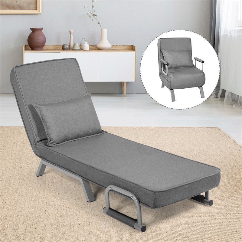 Pemberly Row Metal and Sponge 5-Position Folding Sleeper Bed with Pillow Gray