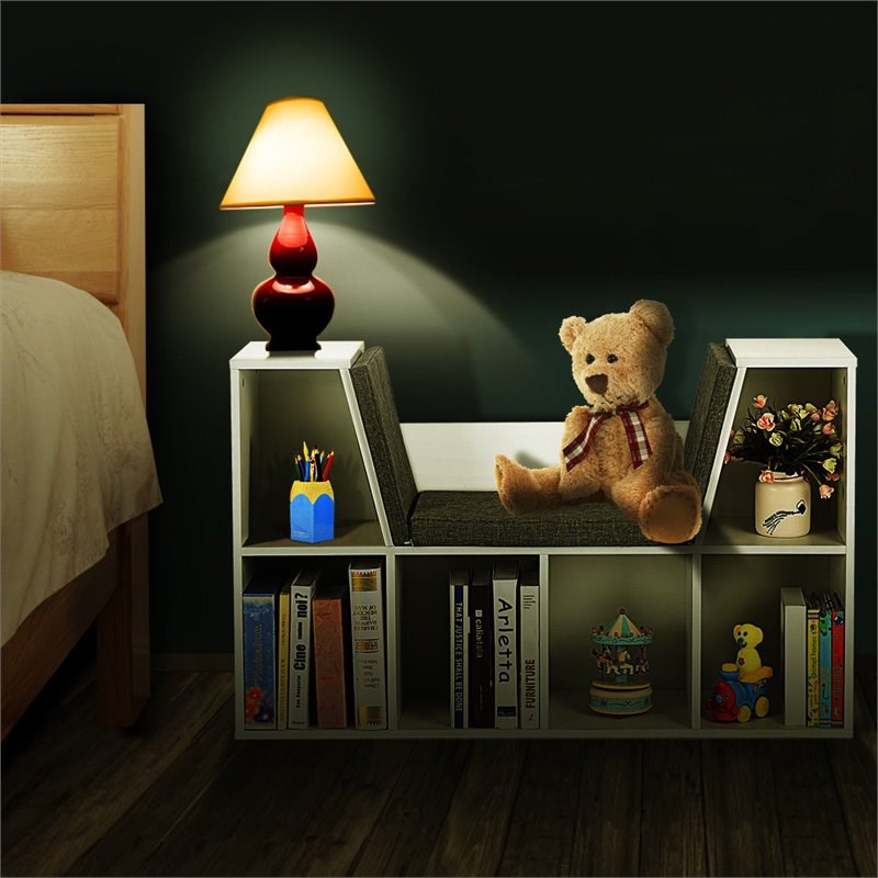 Pemberly Row Particle Board Multi-Purpose Kid Bookcase with 6 Cubby in White