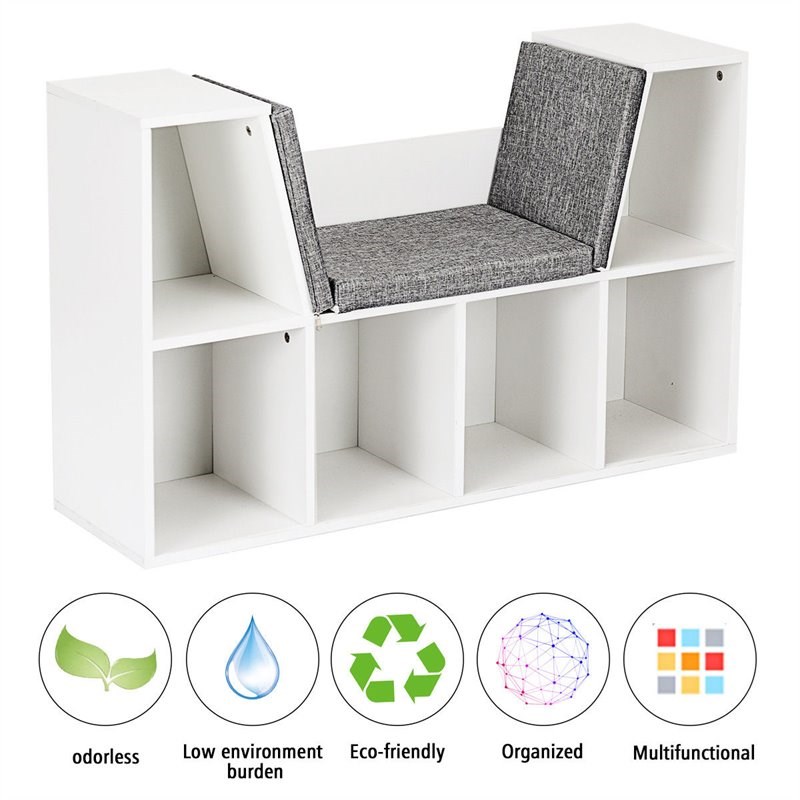 Pemberly Row Particle Board Multi-Purpose Kid Bookcase with 6 Cubby in White