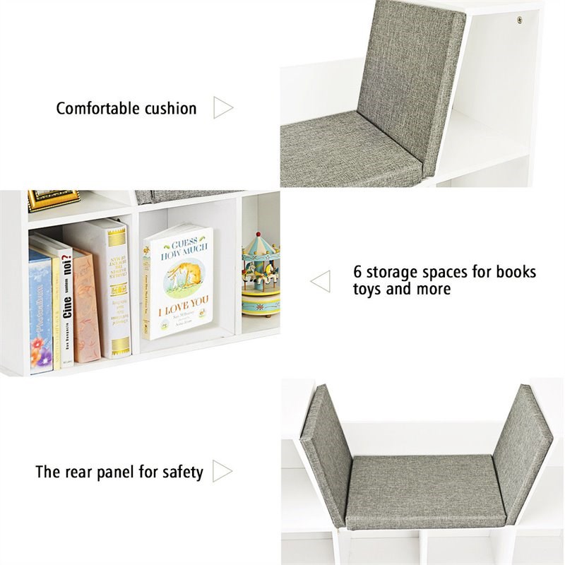 Pemberly Row Particle Board Multi-Purpose Kid Bookcase with 6 Cubby in White