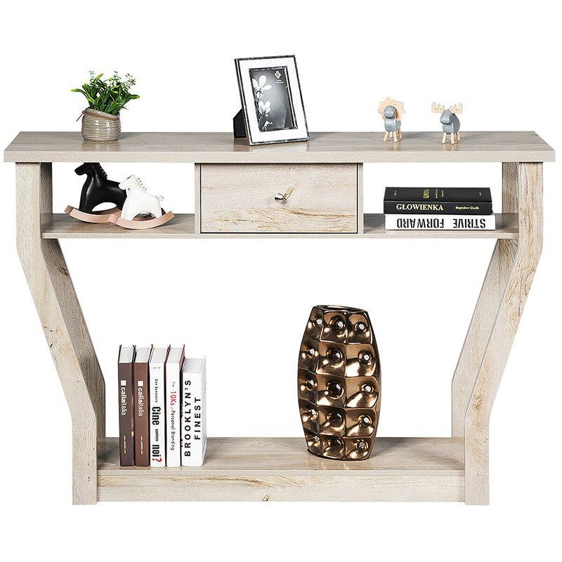 Pemberly Row 3-tier Contemporary MDF Console Table with Drawer in Gray