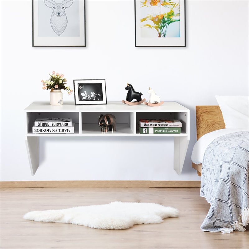 Pemberly Row Contemporary MDF Wall Mounted Floating Computer Desk in White