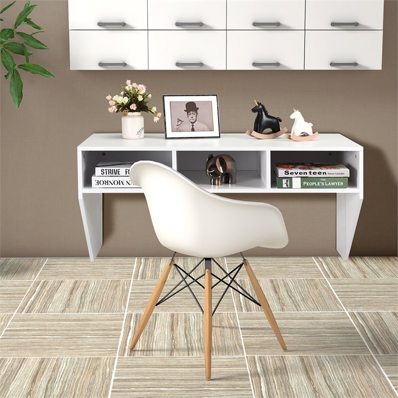 Pemberly Row Contemporary MDF Wall Mounted Floating Computer Desk in White