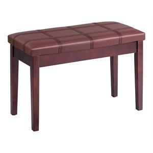 Pemberly Row Contemporary Solid Wood and PU Leather Piano Bench in Brown