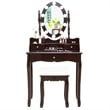Pemberly Row MDF Vanity Dressing Table Set with 2 Side Drawers in Brown