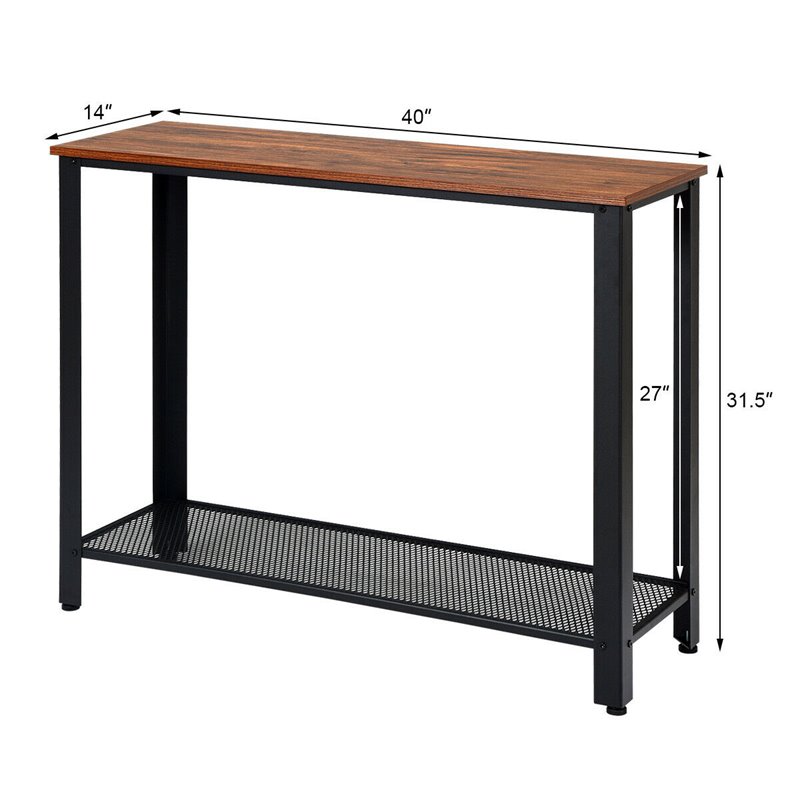 Pemberly Row Wood and Iron Console Sofa Table with Storage Shelf in Black
