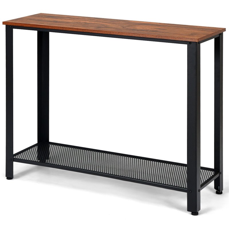 Pemberly Row Wood and Iron Console Sofa Table with Storage Shelf in Black