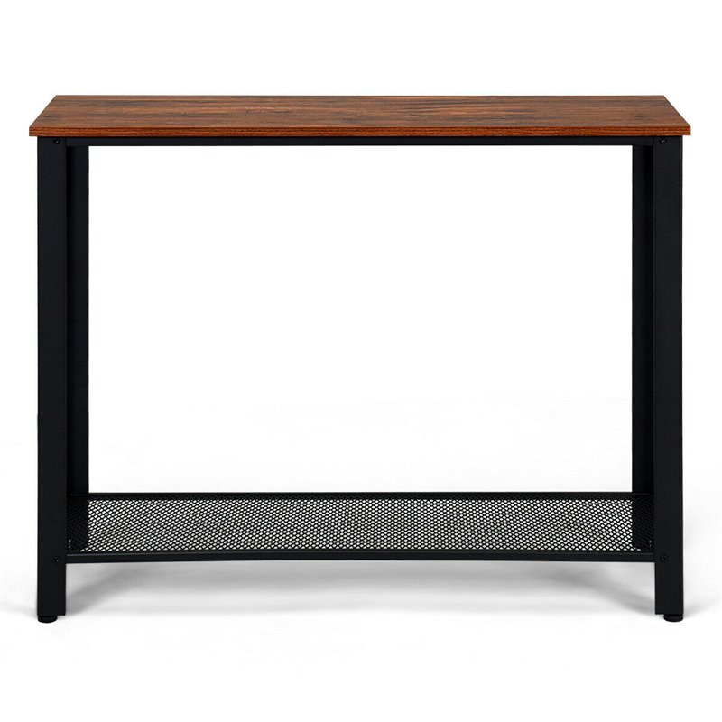 Pemberly Row Wood and Iron Console Sofa Table with Storage Shelf in Black