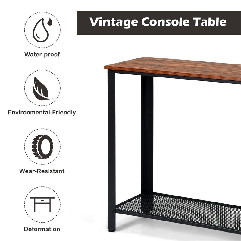 Pemberly Row Wood and Iron Console Sofa Table with Storage Shelf in Black