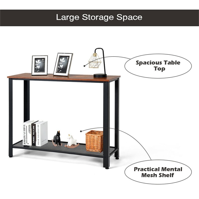 Pemberly Row Wood and Iron Console Sofa Table with Storage Shelf in Black