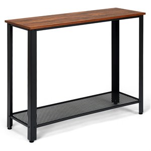 Pemberly Row Wood and Iron Console Sofa Table with Storage Shelf in Black