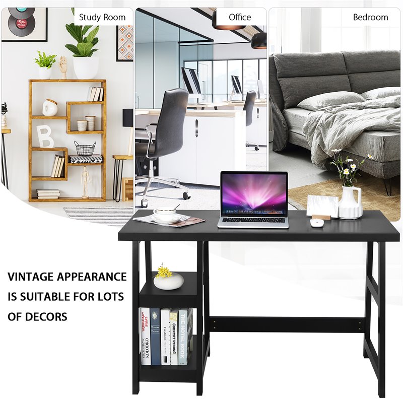Pemberly Row Engineered Wood Computer Desk with Removable Shelf in Black