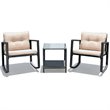 Pemberly Row 3-piece Rattan Patio Conversation Set with Cushioned Sofa in Black