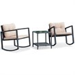 Pemberly Row 3-piece Rattan Patio Conversation Set with Cushioned Sofa in Black