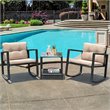 Pemberly Row 3-piece Rattan Patio Conversation Set with Cushioned Sofa in Black