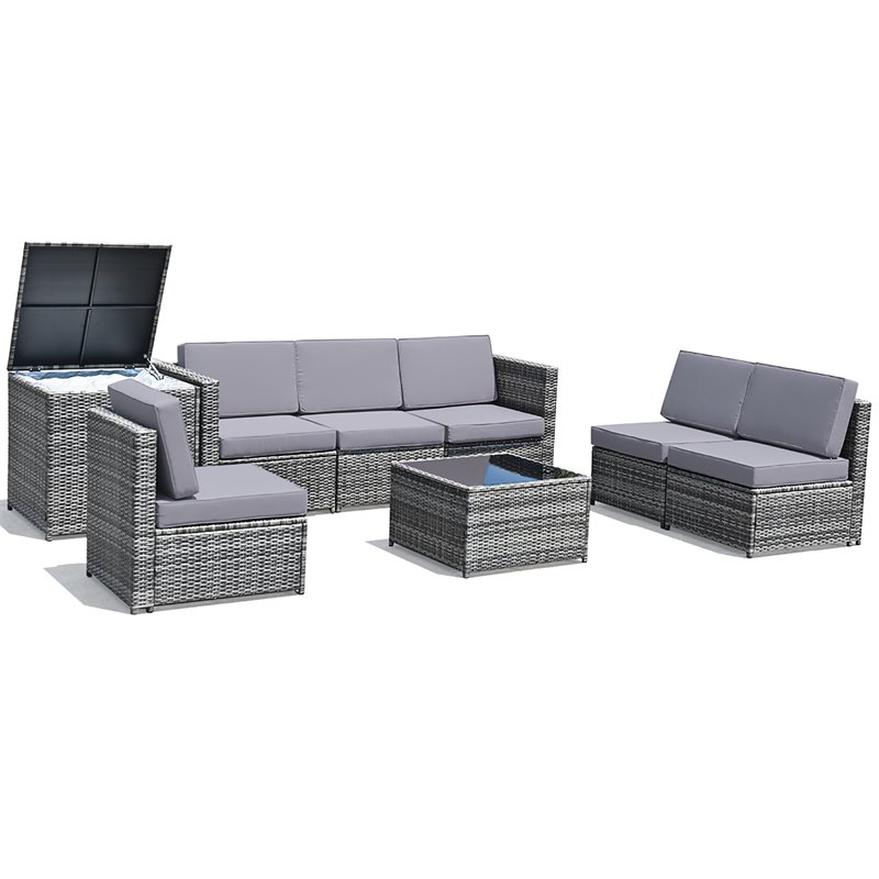 Pemberly Row 8-piece Polyester and Rattan Patio Sofa Set with Storage in Gray